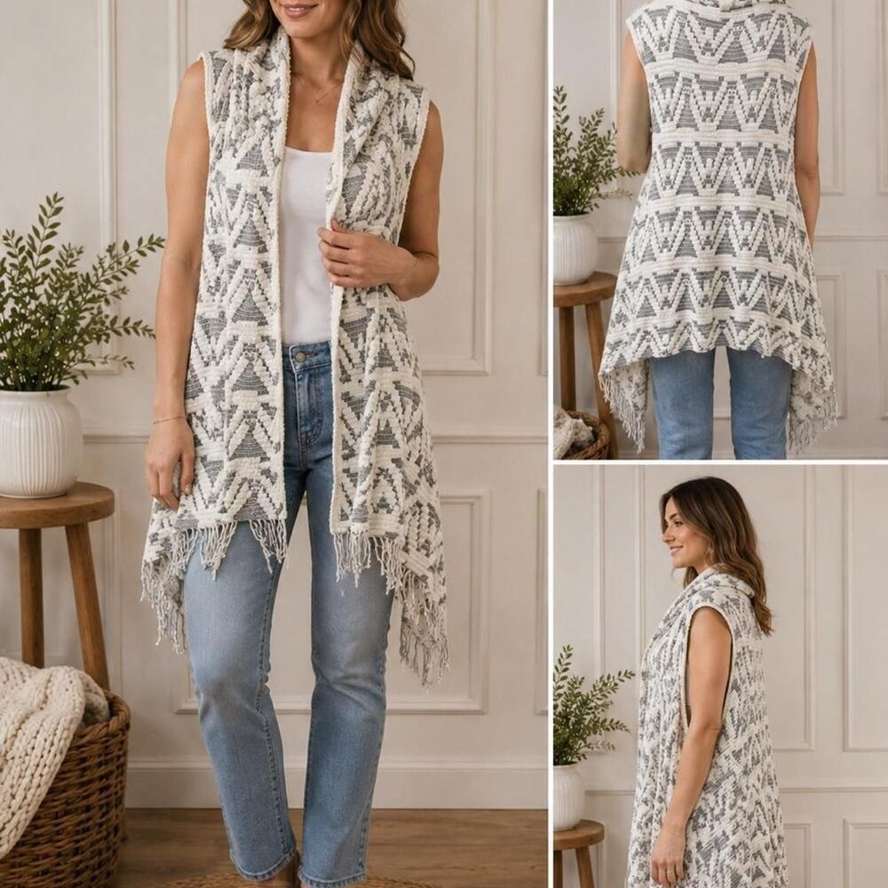 No-brand Women's White and Grey Waistcoats-vests